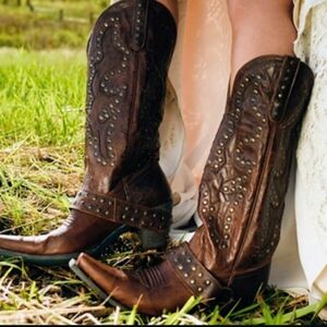 Lane Boots Leather Rock Stud Brown Cowboy Western Boots 10 US Women Rare!